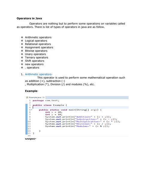 Operators in java - Operators in Java Operators are nothing but to ...