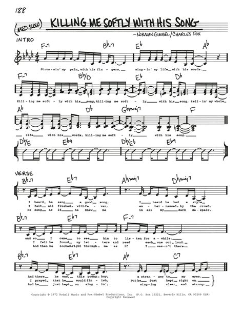 Killing Me Softly With His Song by Roberta Flack Sheet Music for Real Book – Melody, Lyrics ...
