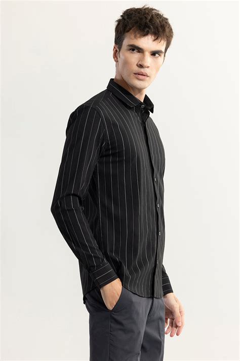 Buy Men's Shadow Stripe Black Giza Cotton Shirt Online | SNITCH