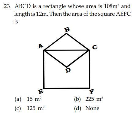 If ABCD is a rectangle whose area is108m2 and length is 12m , then ...