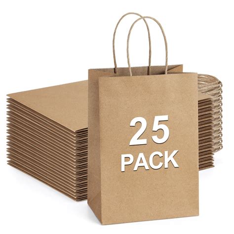 BagDream 25 Pack Brown Kraft Paper Bags with Handles, 5.25x3.75x8 ...