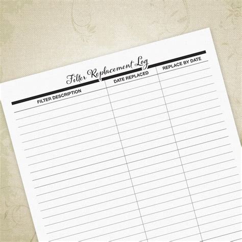 Image result for Air Filter Log Printable Form