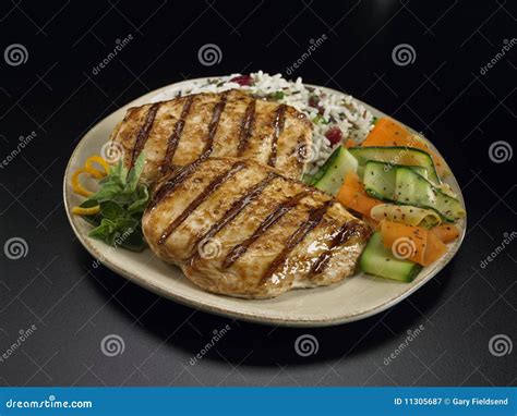 Grilled Chicken with Rice and Vegetables Stock Image - Image of ...