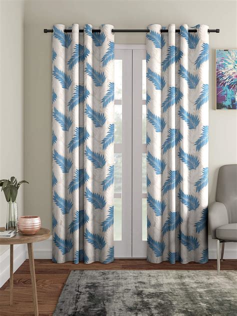 Buy Cortina 2 Piece Leaf Design Panel Eyelet Polyester Door Curtains ...