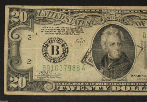 Twenty Dollar Bill $20 Silver Certificate Series 1934 B Old Paper US ...