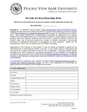 Prairie View A&M University Security Incident Reporting Form 2013-2026 ...