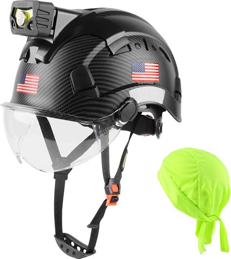 GREEN DEVIL Safety Hard Hat with Rechargeable Headlamp Light Men Vented ...