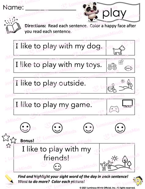Reading Comprehension Worksheets - Reading with Sight Word: Play