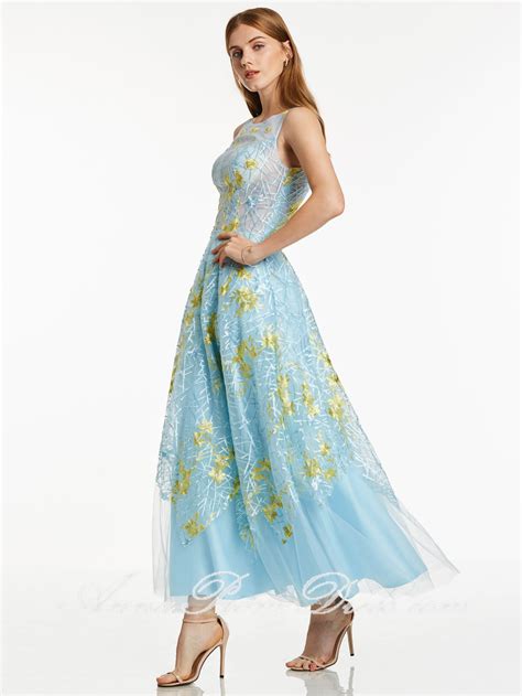 Lace Prom Dresses A-line Scoop Ankle Length Long Beautiful Prom Dress ...