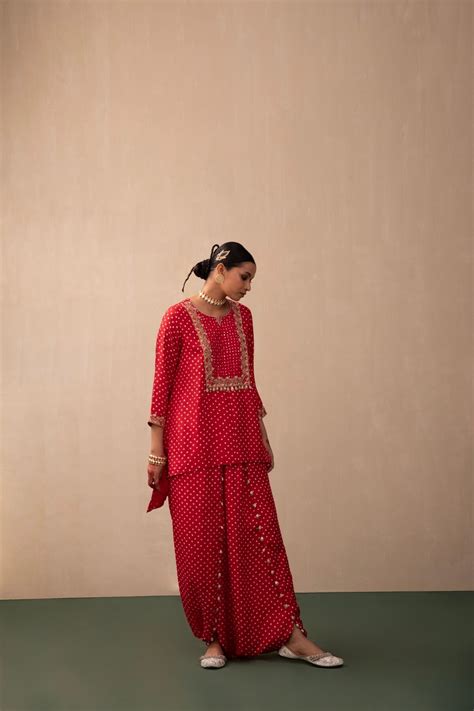 Pink City - Bandhni Short Kurta With Drape Trouser - Elahe