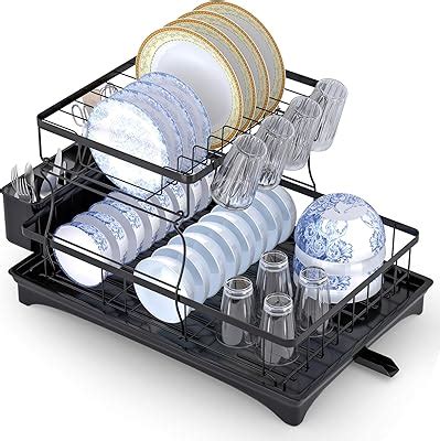 KZOBYD stainless steel Dish Drying Rack with Drip Tray, 2 Tier Compact ...