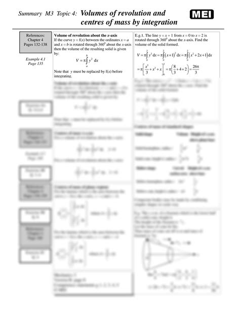 SOLUTION: notes mei m3 4 volumes of revolution and centres of mass by integration calculus ...