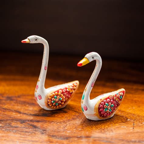 White Swan Metal Hand enamelled Set Online - Meenakari – ExclusiveLane