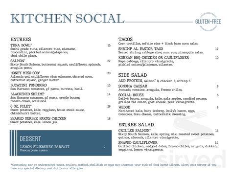 Kitchen Social menu in Dublin, Ohio, USA