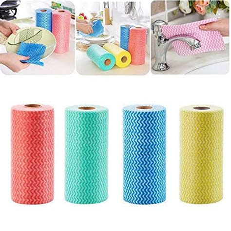 Set of 5 Kitchen Printed Tissue Rolls - Non-Woven Reusable and Washable ...