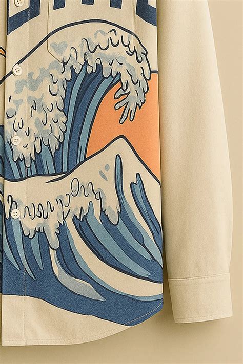 Men's Printed Cotton Shirt – Flying Seagull & Ocean Wave Graphic Desig ...