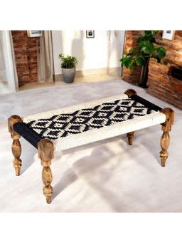 Buy Ikiriya Oakville 2 Seater Maachi Bench Assorted Chindi & White Rope ...