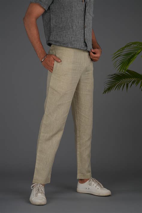Men Light Brown Solid Hemp Lounge Pant