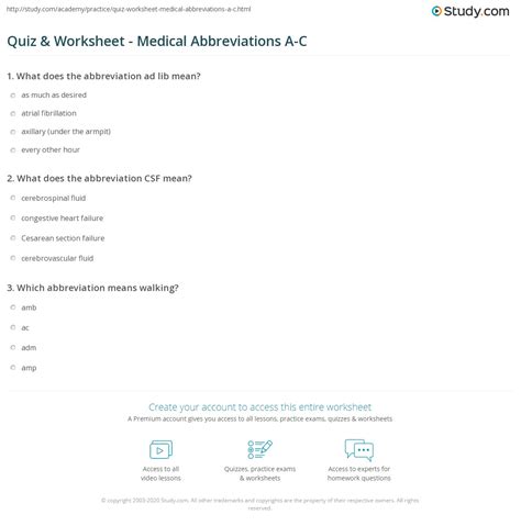 Quiz & Worksheet - Medical Abbreviations A-C | Study.com