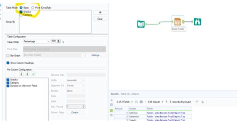 Alteryx Table Tool 的图像结果