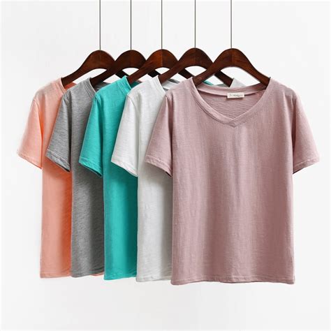 100% Combed Cotton Pure Cotton Shirts Tee Shirt Femme Solid Color 2016 ...