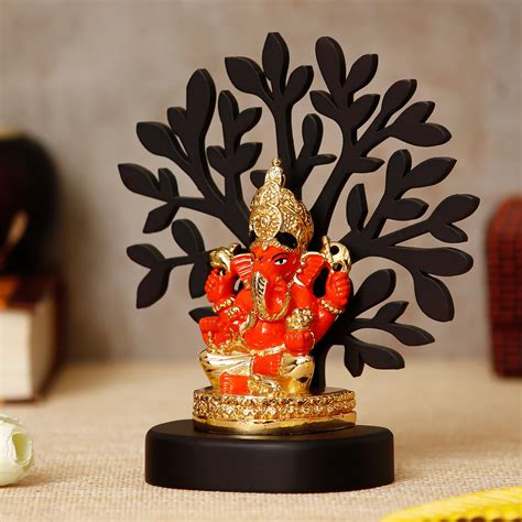 Gold Plated Orange Siddhivinayaka Ganesha Decorative Showpiece with ...