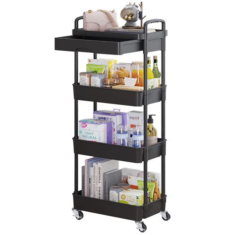 Calmootey 4 Tier Rolling Utility Cart With Drawer Multifunctional ...