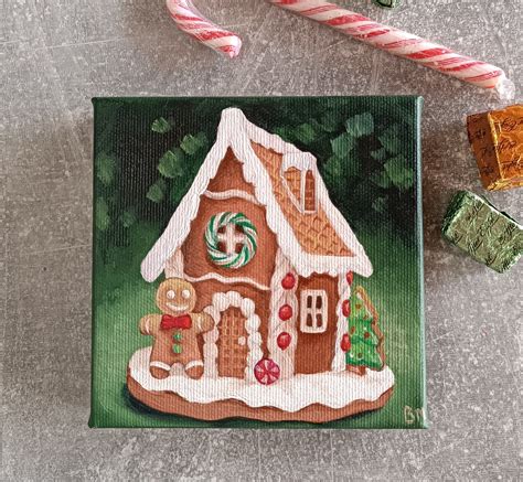 Gingerbread House Original Oil Painting on Canvas Dessert Painting ...
