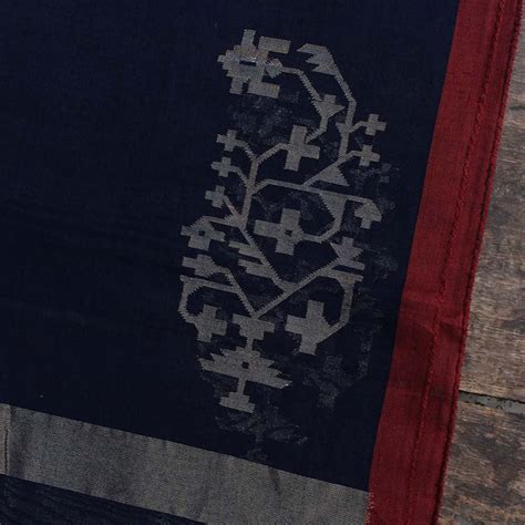 Navy Blue Pure Cotton Real Zari Banarasi Handloom Stole - Tilfi