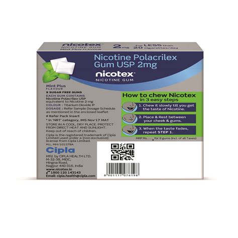 Buy NICOTEX 2MG MINT PLUS GUMS SUGAR FREE STRIP OF 9|HELPS QUIT SMOKING ...