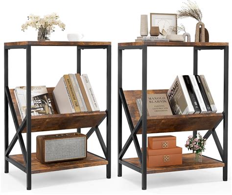 GOFLAME 3-Tier End Table Set of 2, Industrial Sofa Side Table with 2 ...