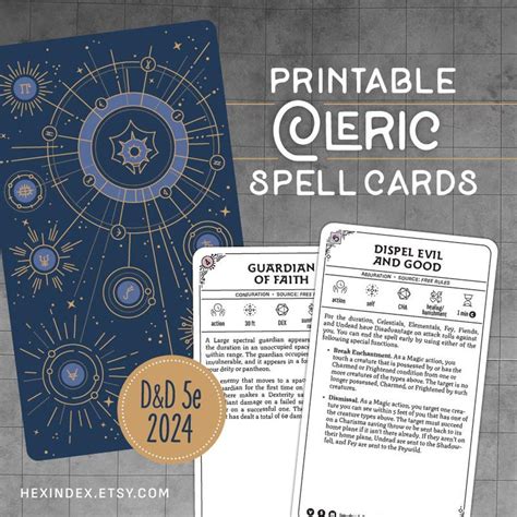 D&D 5e 2024 (5.5) Cleric Spell Cards (printable) - Etsy