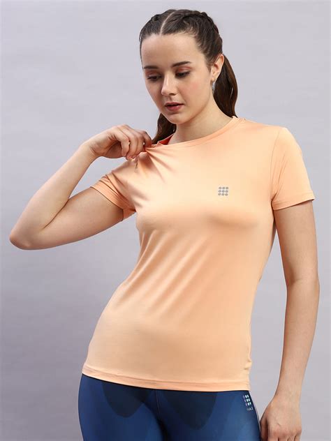 Buy Women Peach Solid Round Neck Half Sleeve Top Online in India - Rock.it