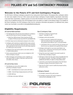 Fillable Online Welcome to the Polaris ATV and SxS Contingency Program ...