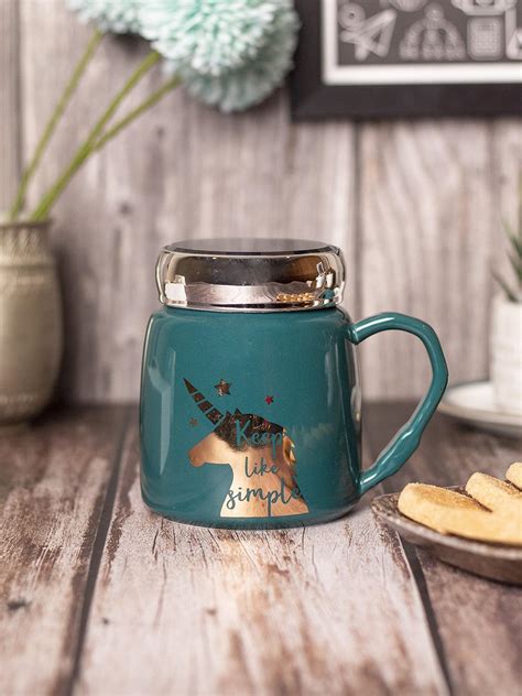 Keep Like Simple' Coffee Mug With Lid - Sea Green, 360Ml – MARKET99