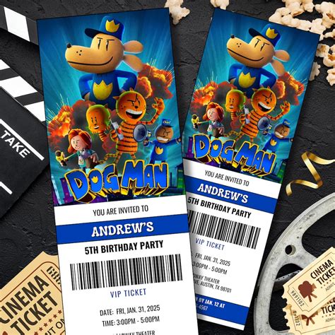 Buy Dog Man Movie Ticket Birthday Invitation, Editable Dog Man ...