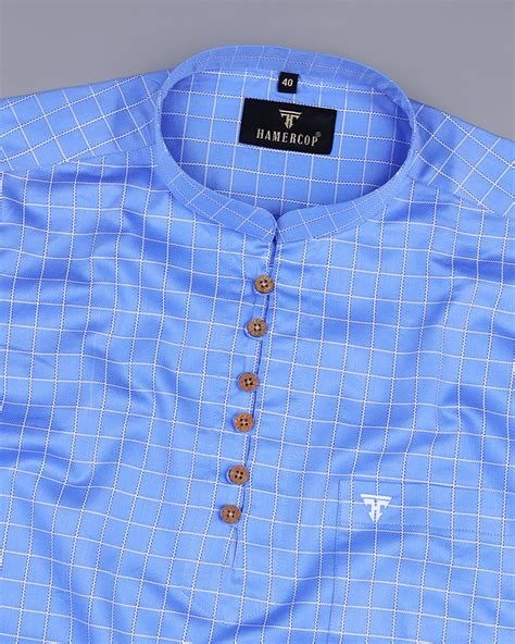 Blue Checked Premium Cotton Kurta Shirt – Hamercop