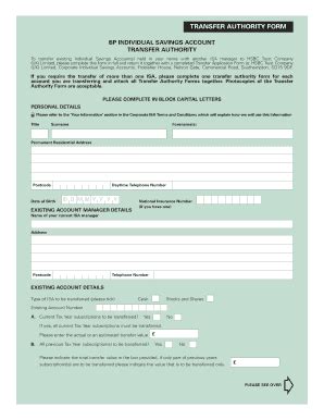 Fillable Online BP ISA transfer authority form (pdf, 39KB) null Fax ...