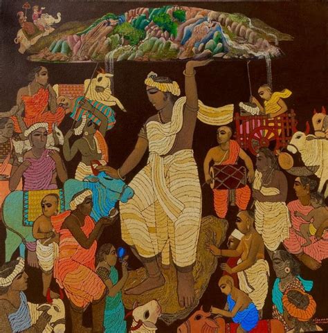 "Vrindavan 5": Brown Acrylic Painting by Siddharth Shingade | ArtZolo.com