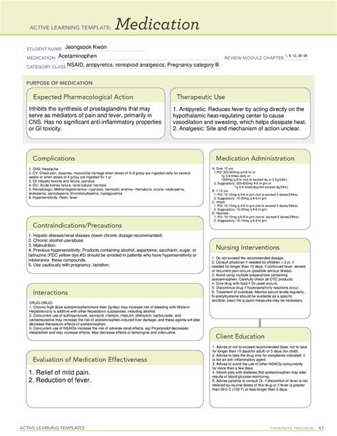 Acetaminophen Drug Card ATI - ACTIVE LEARNING TEMPLATES THERAPEUTIC ...
