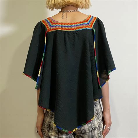 70s black and rainbow tunic top | LEMON