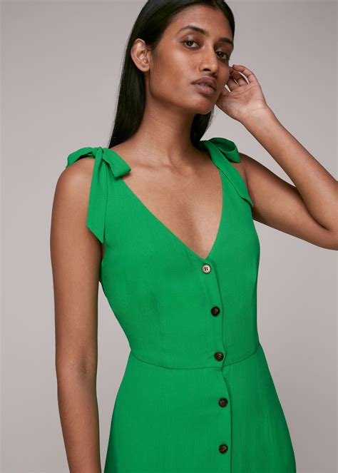 Green Hanna Tie Shoulder Dress | WHISTLES | Whistles ROW