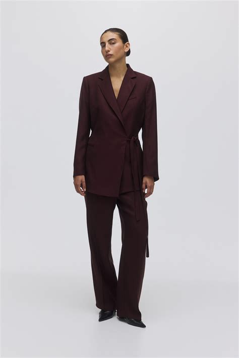 Tie-detail wrap blazer - Burgundy - Ladies | H&M IN