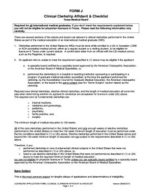 Fillable Online tmb state tx FORM J Clinical Clerkship Affidavit ...