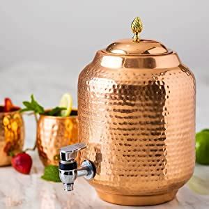 Kuvi Pure Copper Hammered Matka Dispenser Glossy Finish Lacquor Coated ...