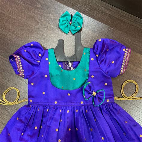 Indigo Morpankhi Yoke Puffed sleeves Silk Frock Dress – MEEMORA