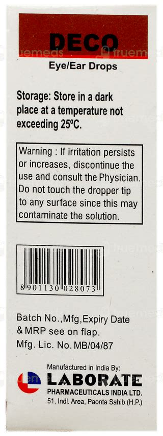 Deco 00101 Eyeear Drops 10 Ml - Uses, Side Effects, Dosage, Price ...