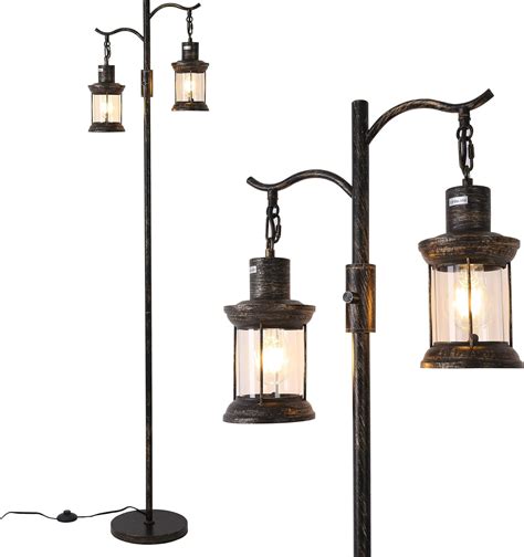 Asmymhd Vintage Dimmable Floor Lamp,2 Classical Lanterns Standing Lamp ...