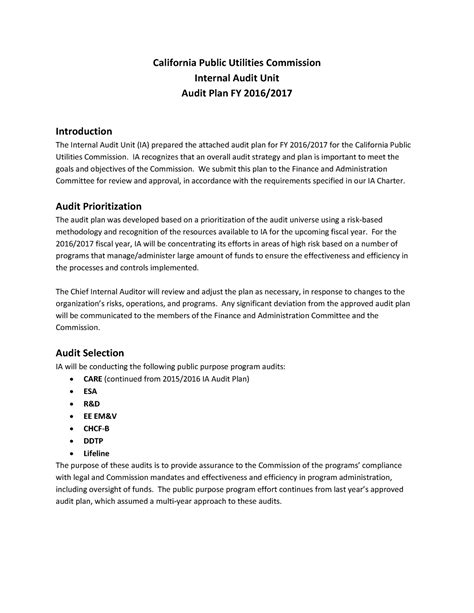 Basic Audit Plan - California Public Utilities Commission Internal ...