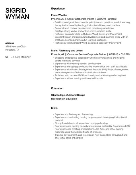 Corporate Trainer Resume Samples | Velvet Jobs